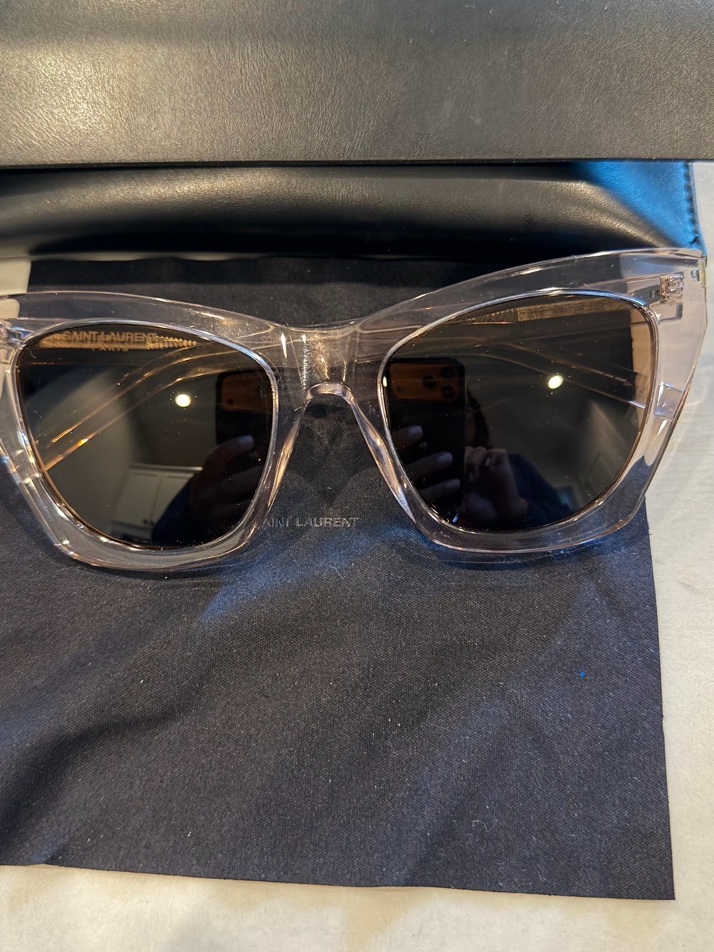 Saint Laurent Women’s Transparent Frame Sunglasses with Brown Lenses